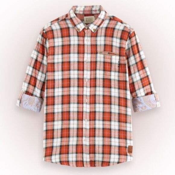 NWT Scotch & Soda Men’s Flannel Check Shirt With Sleeve Roll Up (Various Sizes) - Picture 1 of 10